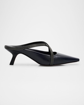 Leather Monili Crisscross Mule Pumps