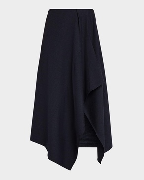 Draped Navy Midi Skirt