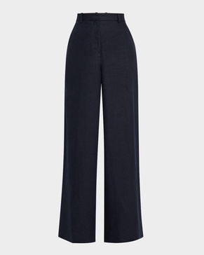 Park Wide-Leg Basketweave Linen Trousers