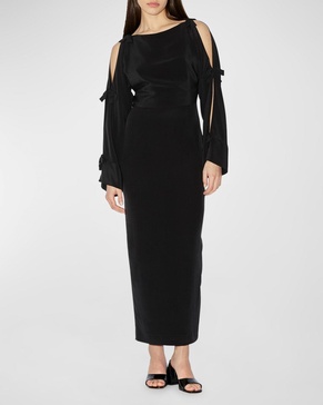Candela Bow-Slash Sleeves Maxi Dress