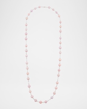 18K White Gold Freshwater Pearl and Moonstone Necklace, 42"L