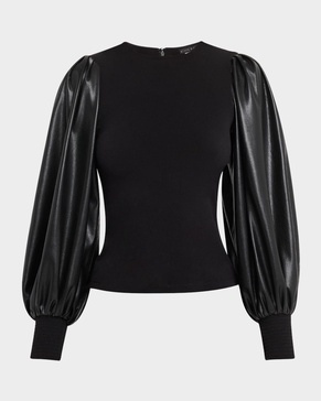 Latoria Crewneck Top with Vegan Leather Sleeves