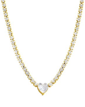 ADORNIA 14K Plated CZ Water Resistant Heart Tennis Necklace