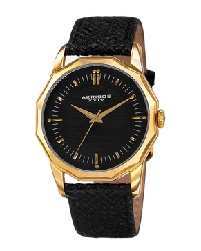 Akribos XXIV Dodecagon Leather Watch