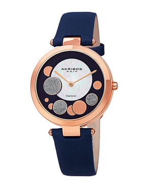 Akribos XXIV Women's Genuine Leather Diamond Watch