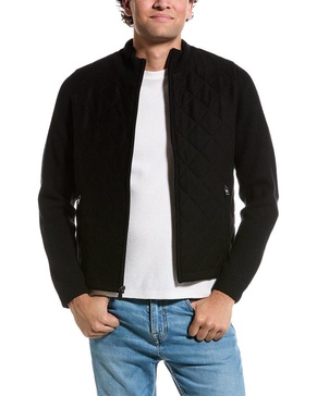 Amicale Cashmere Woven Zip Mock Wool & Cashmere-Blend Jacket