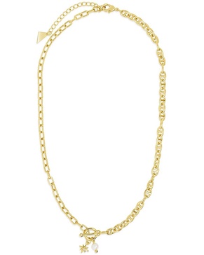 Sterling Forever 14K Plated 5mm Pearl CZ Ava Toggle Necklace