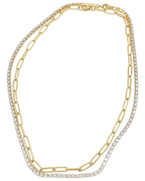 ADORNIA 14K Plated Paperclip & Tennis Necklace Set