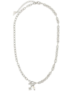 Sterling Forever Rhodium Plated 5mm Pearl CZ Ava Toggle Necklace