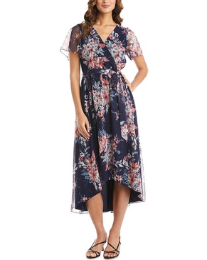 RM Richards Puff Print Power Mesh Wrap Dress