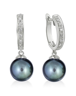 BELPEARL Silver White Topaz 9-8.5mm Freshwater Pearl Earrings