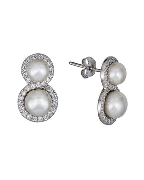 BELPEARL Silver 6..5-8mm Pearl CZ Earrings