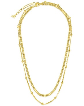 Sterling Forever 14K Plated Layered Beaded Chain Necklace