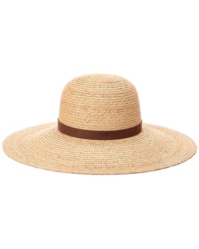 Bruno Magli Wide Brim Leather-Trim Straw Sun Hat