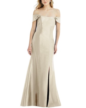 Women's Off-the-Shoulder Bow-Back Satin Trumpet Gown