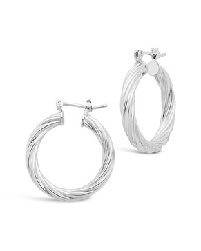 Sterling Forever Rhodium Plated Twisted Hollow Hoops