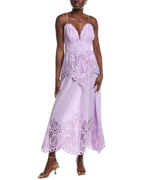 FARM Rio Lilac Palm Tree Linen-Blend Maxi Dress