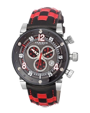 Akribos XXIV Men's Checkered Leather Strap Watch