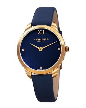 Akribos XXIV Women's Leather & Silk Diamond Watch