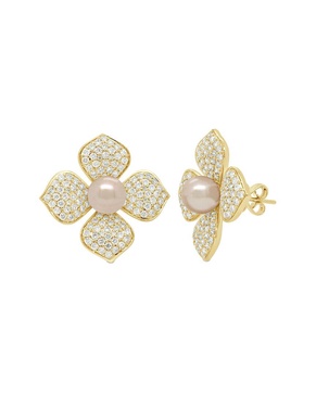 Sabrina Designs 14K 2.16 ct. tw. Diamond & Pearl Floral Earrings