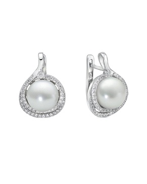 BELPEARL Silver 10mm Freshwater Pearl CZ Earrings
