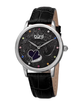 Burgi Women's Swarovski Crystal Accent Genuine Leather Watch