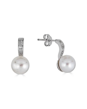 BELPEARL Silver White Topaz 8.5mm Freshwater Pearl Earrings