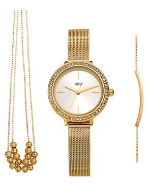Burgi Women's Stainless Steel Watch, Bracelet, & Necklace Set