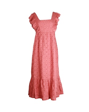 byrd broderie anglaise midi dress in pink cotton