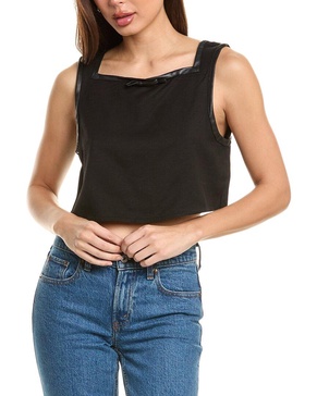WeWoreWhat Cropped Square Neck Linen-Blend Top