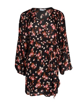 floral print mini dress in black silk