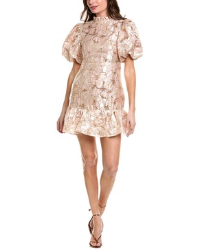 metallic jacquard babydoll mini dress