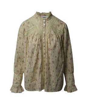 haby floral print lace trim blouse in yellow cotton