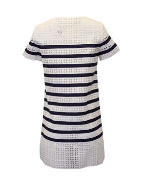 sacai luck striped eyelet dress in white cotton