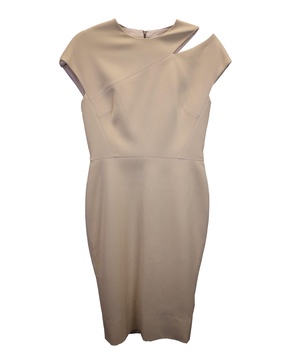 cutout shoulder knee length dress in cream cotton