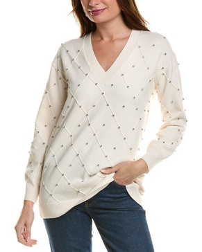 Anne Klein Womens Embellished Pullover Sweater