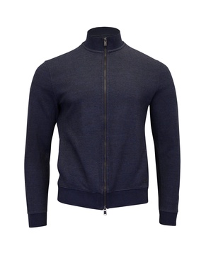 slim fit zip cardigan in navy blue cotton