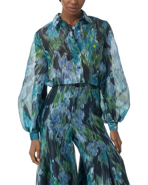 puff sleeve button-down silk top