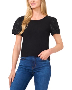 set-in sleeve mixed media top