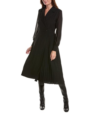 pleated panel wrap dress