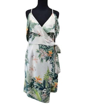 floral print cold shoulder dress in white print