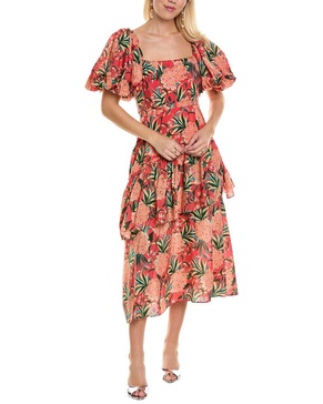 bubble sleeve midi dress