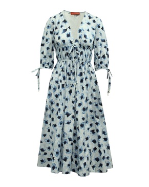 donrine floral print midi dress in blue cotton