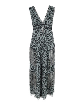 printed sleeveless maxi dress in blue polyester