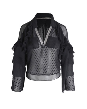 v-neck long sleeve blouse in black polyester