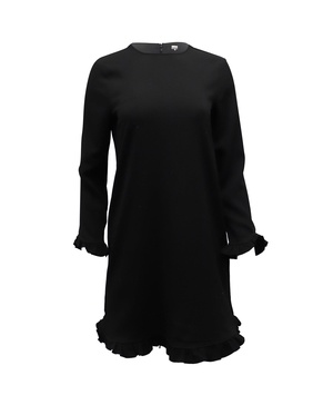 clark ruffled long sleeve dress in black polyester