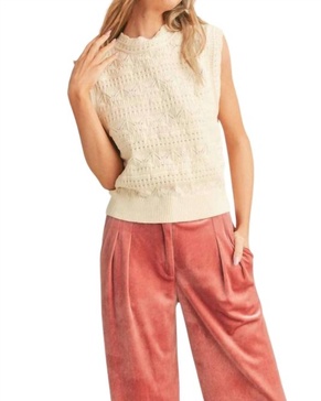 scalloped sleeveless sweater in ivory