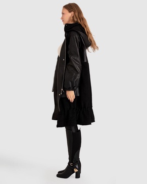 back to black oversized leather panelled coat