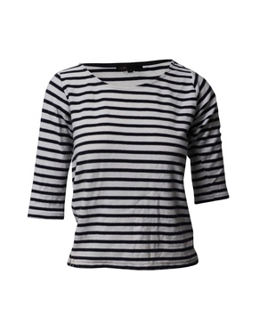 breton stripe top in white print cotton