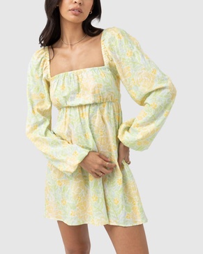 magnolia floral long sleeve mini dress in fern